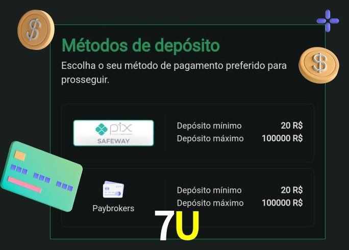 O cassino 7U oferece uma grande variedade de métodos de pagamento